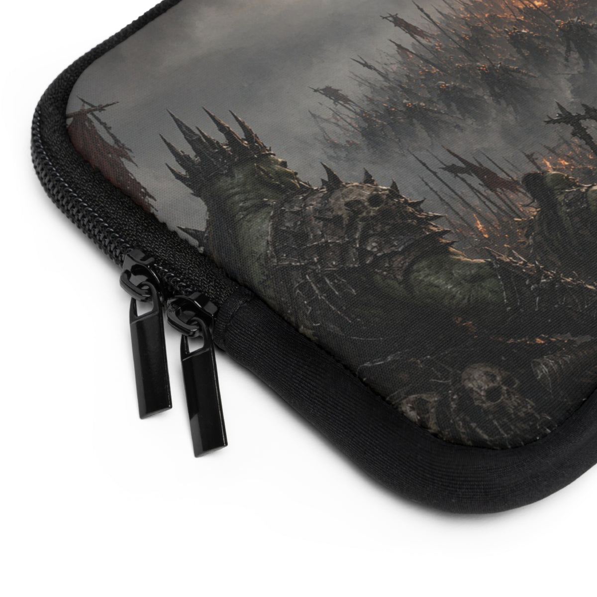 Spiked Crown Warlord Laptop Sleeve, Flaming Banner Orc Army Computer Case, Dark Fantasy Tabletop RPG Tactical Notebook Cover