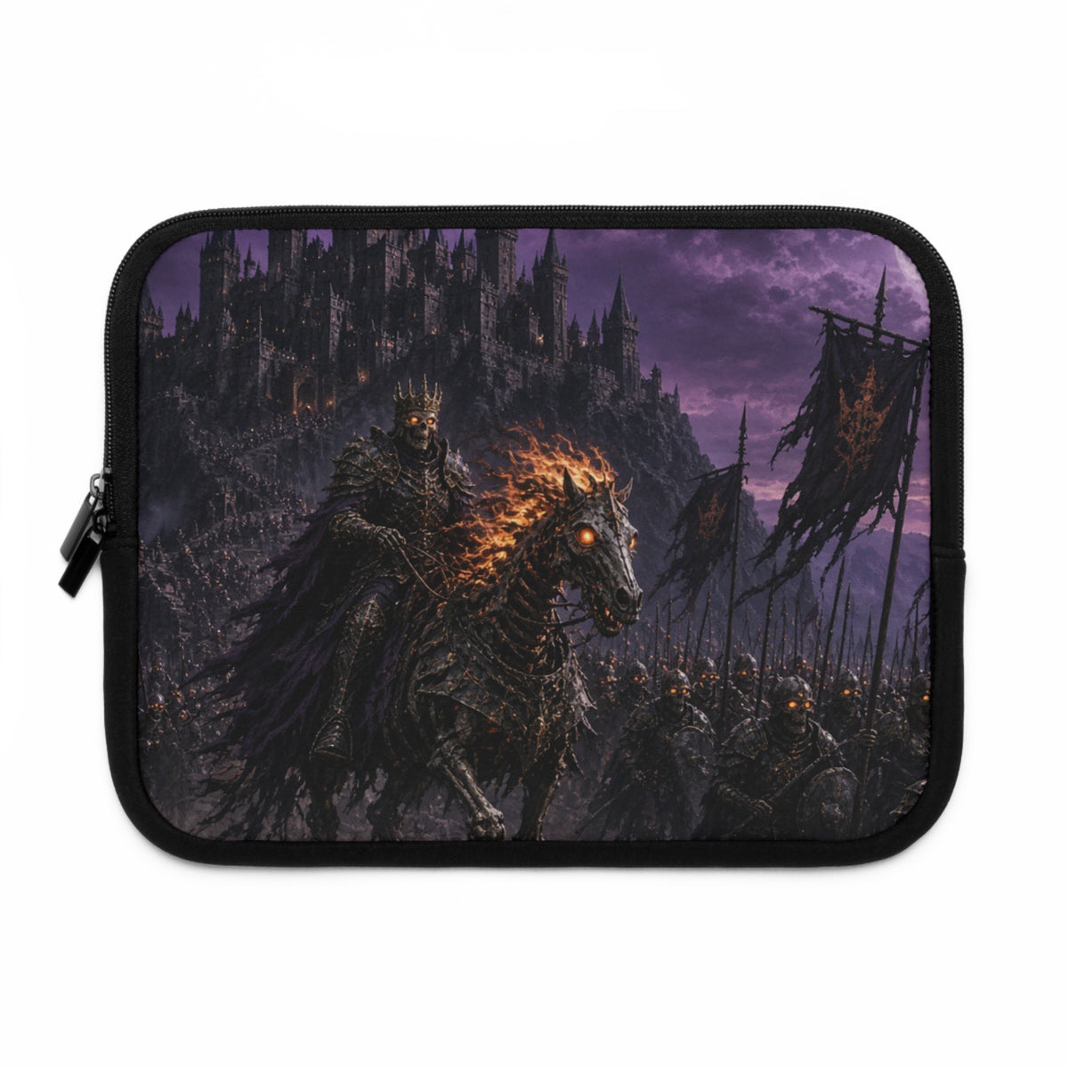Bruised Purple Sky Laptop Sleeve, Gothic Ruined Castle Computer Case, Dark Fantasy Grim Rider Tech Armor Protector