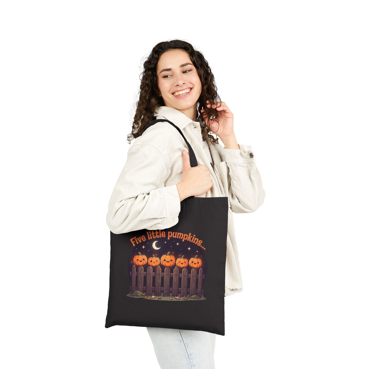 Five Little Pumpkins Tote Bag | Halloween Teacher Bag & Canvas Book Pouch