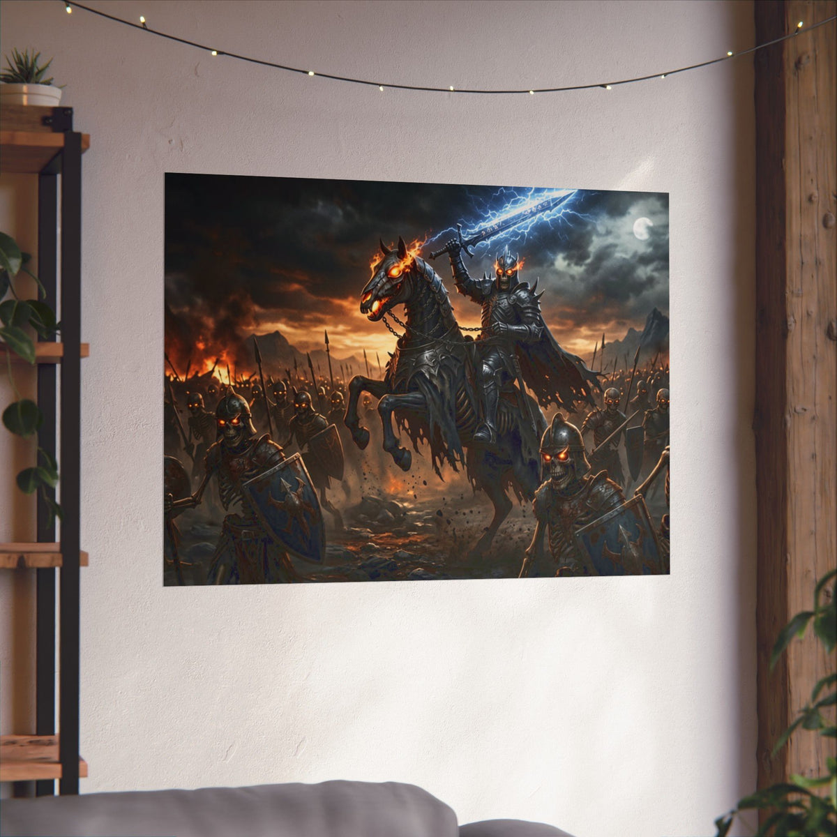 Wide Landscape Panorama Poster, Horizontal Matte Dark Fantasy Wall Print, Armored Undead Horde Giclee Art for Office Setup