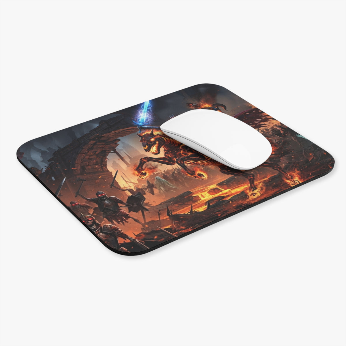 Skeletal Warhorse Triumph Mouse Pad, Blazing Demon Head Trophy Desk Mat, Dark Fantasy Undead Cavalry Gaming Setup Gear