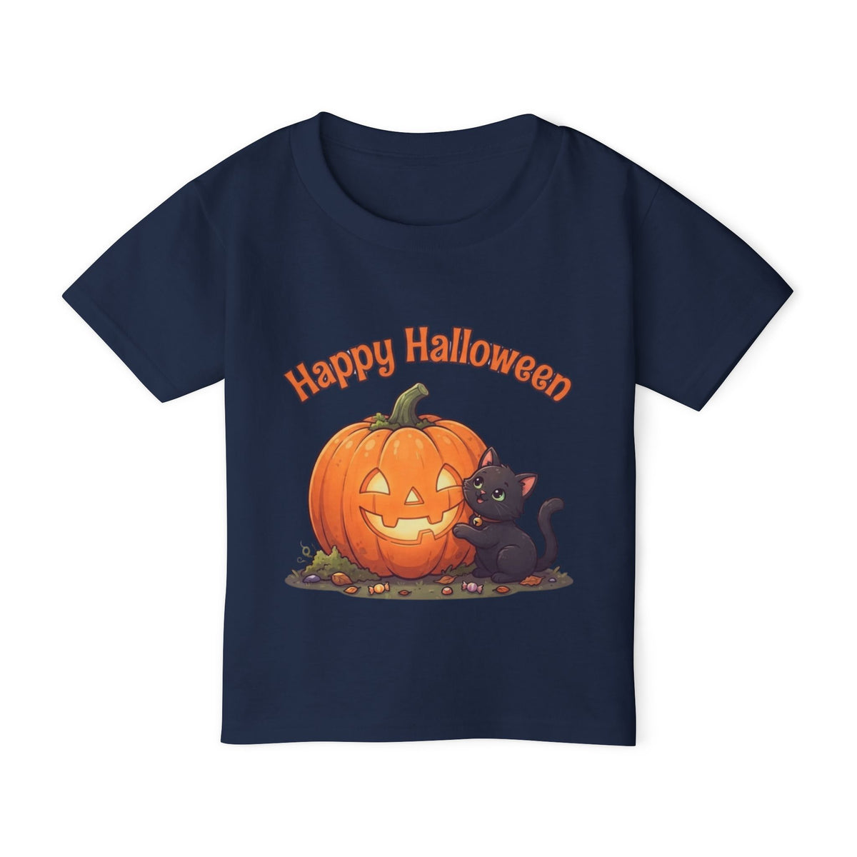 Purring Black Cat Halloween Toddler Tee | Retro Jack-O-Lantern Kids Shirt
