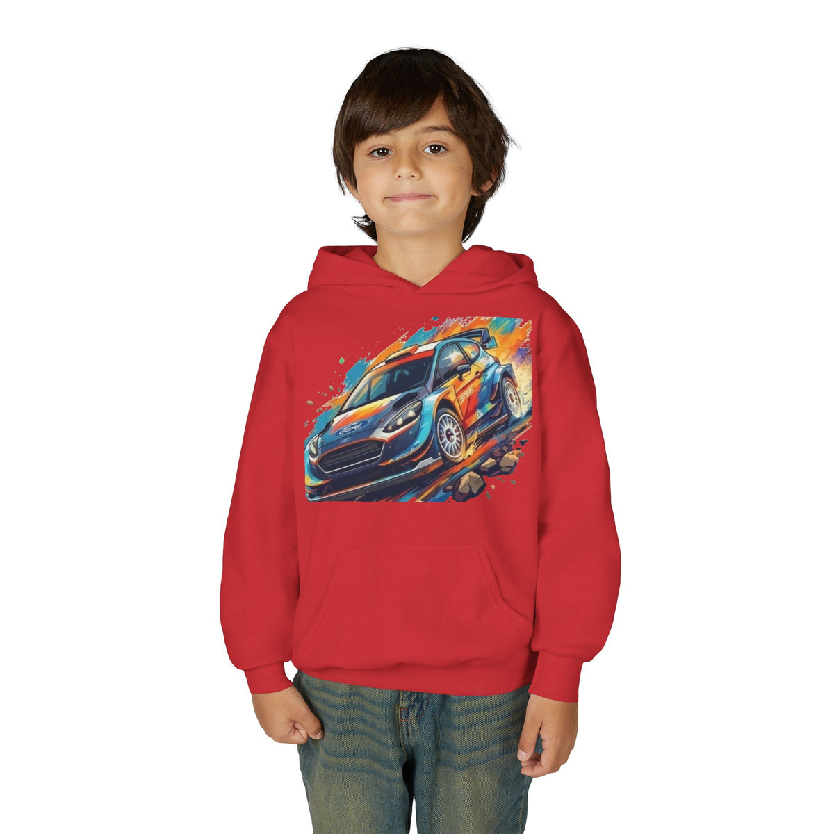 Rally Race Car Youth Hoodie | Jumping Rally Car Graphic, Motorsports Sweatshirt