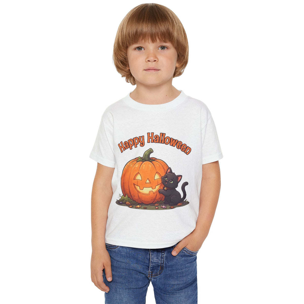 Purring Black Cat Halloween Toddler Tee | Retro Jack-O-Lantern Kids Shirt